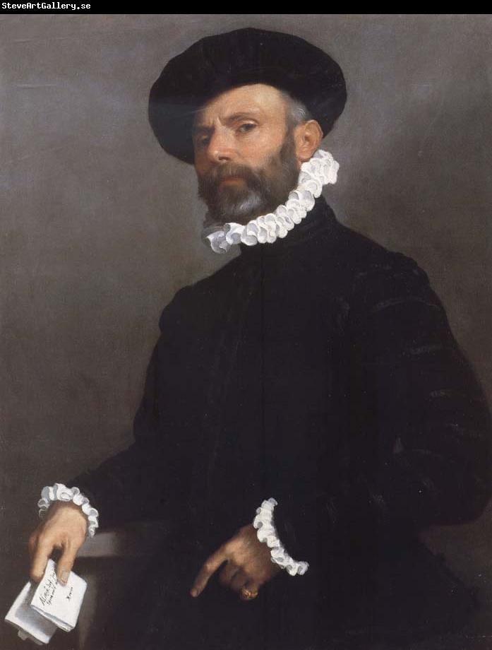 Giovanni Battista Moroni Portrait of a young Man Holding a Letter